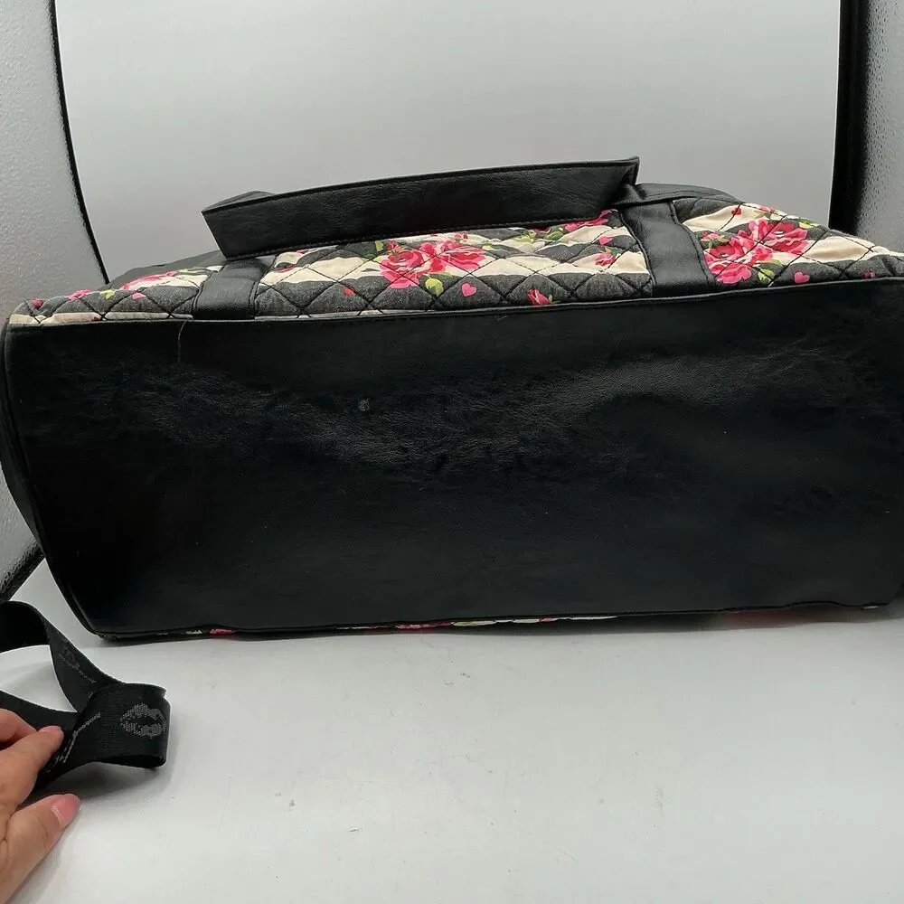Luv Betsey Johnson Floral Quilted Weekender Duffel Bag Roses Black Pink